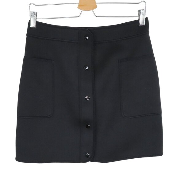 Sandro Paris Womens 3 Juliena Black Neoprene Scuba Fabric Snap Skirt Pockets - Picture 9 of 9